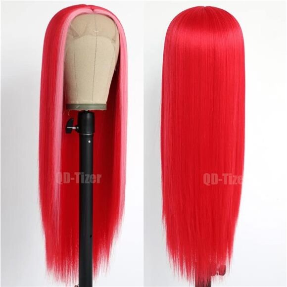 Streaks Heat Resistant Fiber Hair Synthetic Lace Front Wigs - #F-Red main image 3